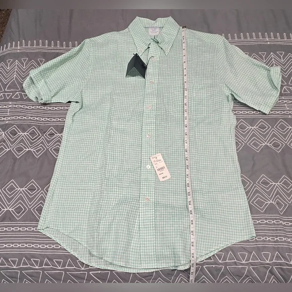 Brooks Brothers Irish Linen Green And White Gingham Regent Polo Size Medium - Picture 5 of 9